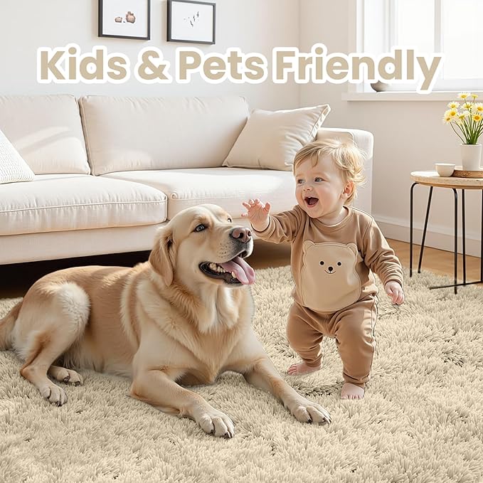 8x10 Area Rugs for Living Room Rug: Soft Fluffy Shag Beige Rugs for Bedroom, Non-Slip Large Fuzzy Plush Rug Indoor Floor Carpet for Nursery Kids Boys Girls Room, Dorms, Playroom, Modern Home Decor