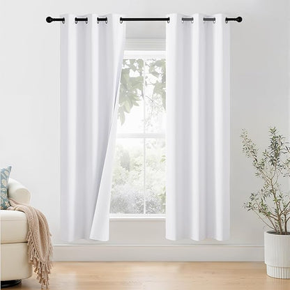 NICETOWN 100% Blackout Window Curtain Panels 78 inch Length for Bedroom, Set of 2, Snow White, 42 inches Wide, Thermal Insulated Drapes
