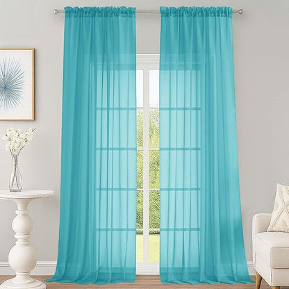 OWENIE Sheer Turquoise Curtains 108 Inches Long for Living Room Bedroom 2 Panels Set, Lightweight Airy Turquoise Sheer Curtain, Filmy Voile Rod Pocket, 2 PCS, Each 59" W x 108" L