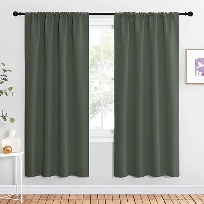 NICETOWN Bedroom Curtains Blackout Draperies - All Season Thermal Insulated Solid Rod Pocket Top Blackout Curtains/Drapes for Kid's Room (Dark Mallard, 1 Pair, 42 x 72 Inch)