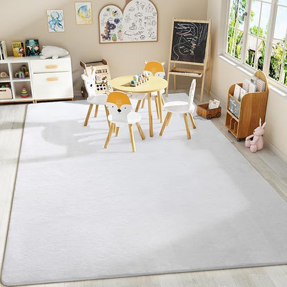 Amearea Modern Area Rugs for Bedroom Living Room, 4x6 Feet White Thickened Memory Foam Rug, Fluffy Indoor Washable Rugs Non Slip Minimalist Carpet for Kids Boys Girls Dorm Nursery Room Decor