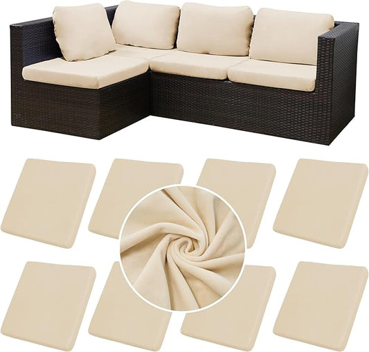 8Pcs Stretch Velvet Patio Cushion Cover,Fluffy,for Fall Outdoor Couch Cushion Cover Replacement,Washable Indoor Outdoor Cushion Slipcovers(Beige,Cover Only)