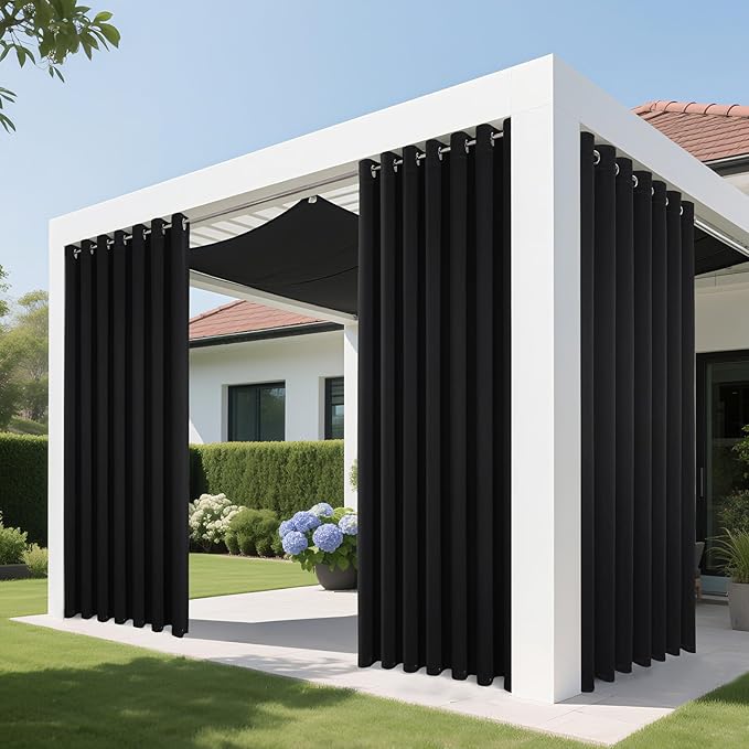Joydeco Blackout Patio Sliding Door Curtains 108 Inches Long, Grommet Privacy Room Divider Curtains, Extra Wide Thermal Blackout Drapes for Bedroom Living Room (Black, 80Wx108L, 1 Panel)