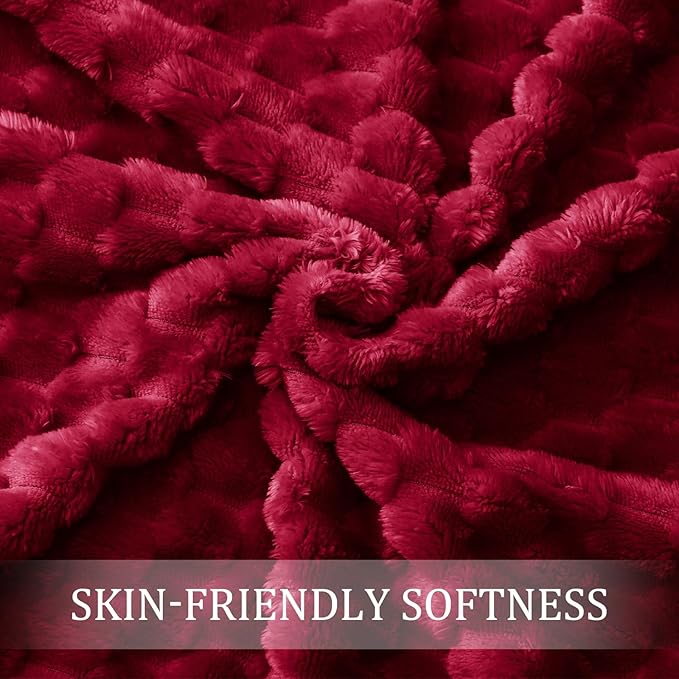 Exclusivo Mezcla Fleece Twin Blanket for Bed, Extra Large Fuzzy Deep Red Bed Blankets, Soft Cozy Plush Sofa Throws for All Seasons, 90x66 Inches