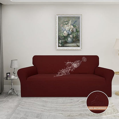 Easy-Going 100% Waterproof Couch Cover, Dual Waterproof Sofa Cover, Stretch Jacquard Sofa Slipcover, Leakproof Furniture Protector for Kids, Pets, Dog and Cat (Sofa, Wine)