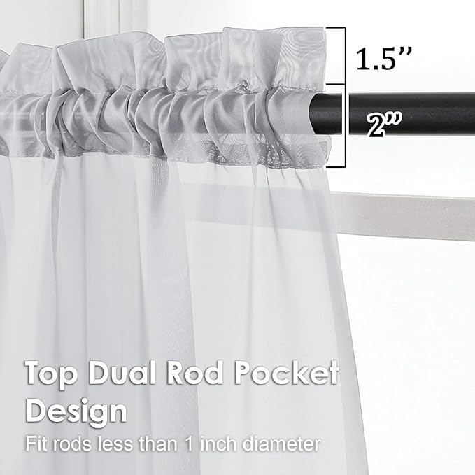 OVZME Light Grey Sheer Curtains 96 Inches Long 2 Panels - Soft Light Filtering Window Sheer Panels for Living Room/Bedroom, Top Dual Rod Pocket, 1 Pair, Each 42Wx96L Inches