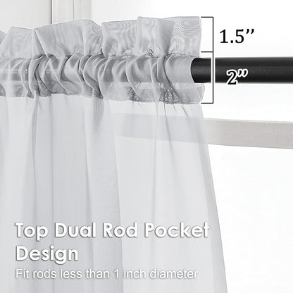 OVZME Light Grey Sheer Curtains 96 Inches Long 2 Panels - Soft Light Filtering Window Sheer Panels for Living Room/Bedroom, Top Dual Rod Pocket, 1 Pair, Each 42Wx96L Inches