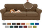 XINEAGE New 4 Pieces Extra Large Couch Covers for 3 Cushion Sofa Super Stretch Sofa Cover for 3 Large Seat Cushion Universal Slip Cover for Living Room (Brown), 91"-110"(3 Cushions)