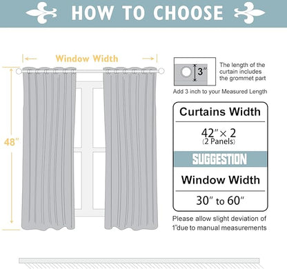 ChrisDowa Blackout Curtains 48 inches Long for Bedroom - 2 Panels Set Grommet Thermal Insulated Room Darkening Curtains for Living Room (Light Grey, 42 x 48 Inch)