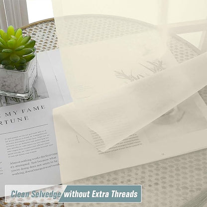 Cream Sheer Curtains for Window 96 Inches Long 2 Panels Set, Soft Airy Light Filtering Voile Sheer Curtains for Living Room Bedroom, Dual Rod Pocket Elegant Window Drapes, 2x42Wx96L Inches