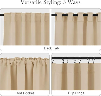 PONY DANCE Thermal Insulated Small Window Curtains Short Drapes for Nursery Bathroom Kitchen Laundry RV Basement, 29 inch Wide by 36 in Long, Biscotti Beige, 2 Panels