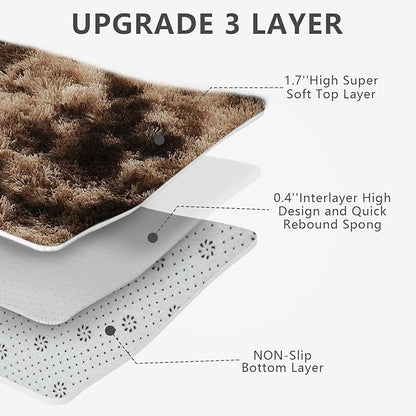 Shag Area Rugs for Bedroom Living Room,4X6 Ultra Soft Fluffy Area Rugs for Dorm,Indoor Carpet Nursery Rugs for Kids Girls Room Home Decor, Mottling Brown