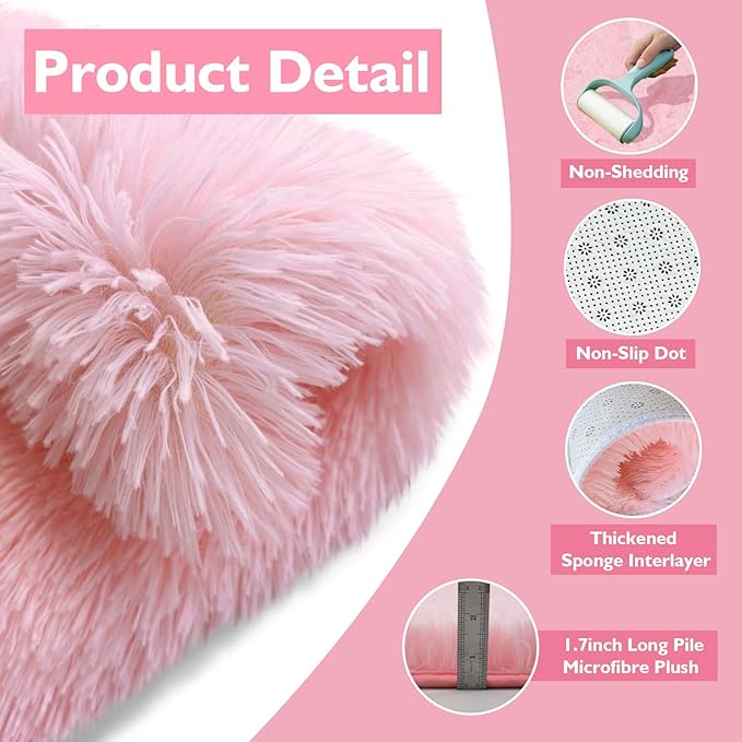 Ultra Soft Fluffy Area Rugs for Bedroom Living Room 10x12, Nursery Rug, Non-Slip Carpet for Kids Dorms Decor, Shaggy Bedside Rug, Pink
