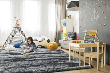 TWINNIS Super Soft Shaggy Rugs Fluffy Carpets, 5x8 Feet, Indoor Modern Plush Area Rugs for Living Room Bedroom Kids Room Nursery Home Decor, Upgrade Anti-Skid Rectangular Fuzzy Rug, Charcoal Grey