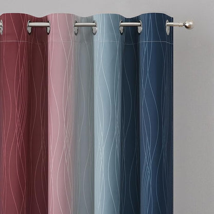 Estelar Textiler Navy Blue and Burgundy Red Ombre Blackout Curtains for Bedroom 102 Inch Long, Thermal Insulated Grommet Complete Room Darkening Gradient Drapes for Living Room, 52Wx102L,2 Panels