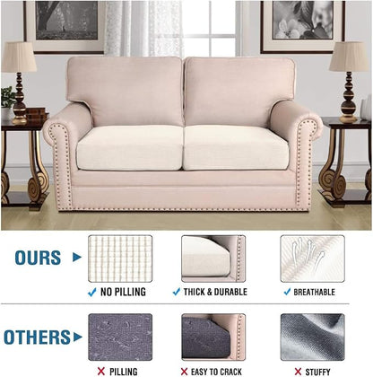 H.VERSAILTEX Super Stretch Individual Seat Cushion Covers - Sofa Couch Cushion Slipcover Sets - Thick Jacquard Textured Twill Fabric - Large (2 Piece, Porcelain White)