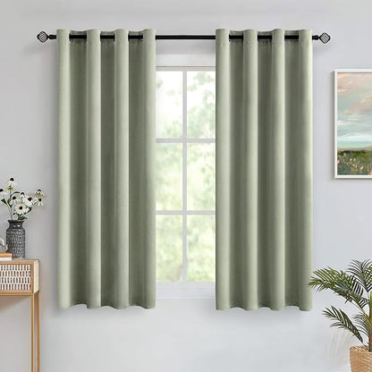 MIULEE Room Darkening Curtains Thermal Insulated Black Out Drapes Solid Window Treatment Grommet Light Blocking Blackout Curtain for Living Room Bedroom 2 Panels Set 52 x 54 inch Length Sage Green