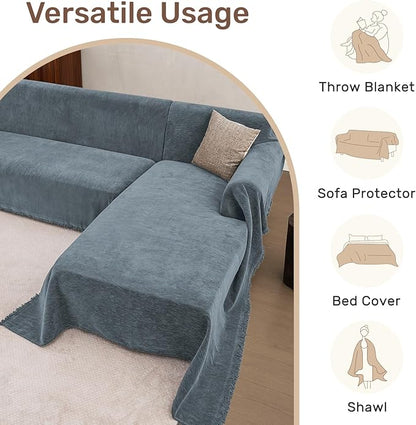 Sectional Couch Covers, 2 Pieces Washable L Shaped Couch Covers Sofa Blanket for Dogs Pet Friendly Sectional Sofa Slipcovers Furniture Covers,71"x 102"+ 71"x 110",(Large,Dusty Blue)