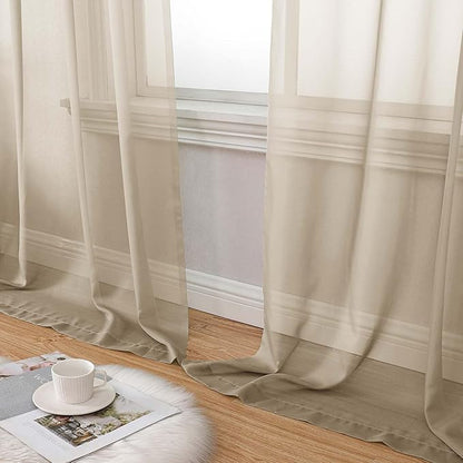 Extra Long Sheer Taupe Curtains for Bedroom Living Room 120 Inches Long 2 Panels Set, Solid Soft Light Filtering Rod Pocket Sheer Window Curtains, Taupe, Each 42" Wx120 L Inch