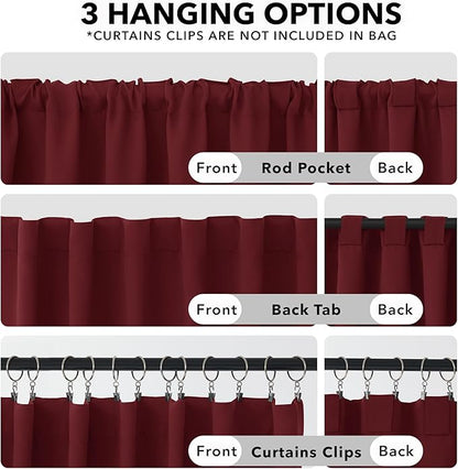 Deconovo Solid Room Darkening Curtains Rod Pocket and Back Tab Blackout Curtains for Bedroom 42Wx63L Inch Burgundy Red 2 Panels