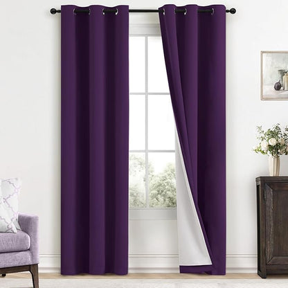 Yakamok Room Darkening 100% Blackout Curtains Grommet Window Treatments with 2 Thick Layers-Purple Thermal Insulated Drapes Set of 2 Panels for Bedroom Living Room 38 Inches by 84 Inches Length