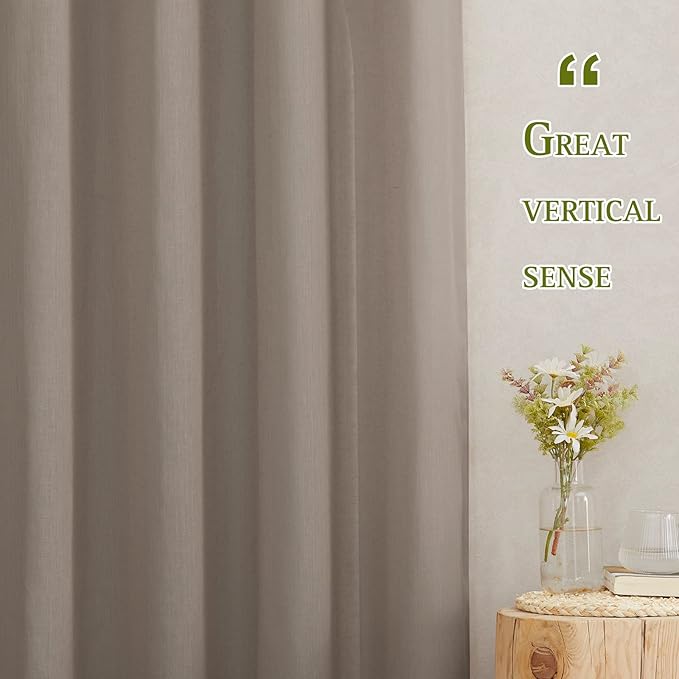 NICETOWN Sheer Linen Curtains for Windows 84 inch Length, (Burlap) Grommet Semi Balance Privacy & Light Vertical Flax Sheer Drapes for Bedroom/Living Room, W52 x L84, 2 Panels