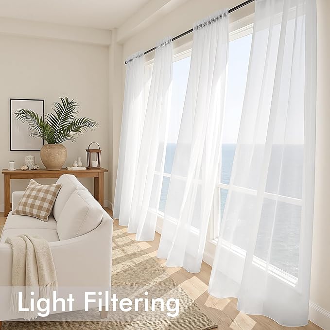 MIULEE White Sheer Curtains 78 Inches Long, 4 Panels Set, Light Filtering Voile Rod Pocket Drapes, Airy Soft Fabric Window Treatments for Living Room and Bedroom, 42 x 78 Inches