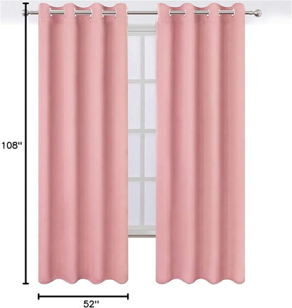LEMOMO Pink Thermal Blackout Curtains/52 x 108 Inch/Set of 2 Panels Room Darkening Curtains for Bedroom