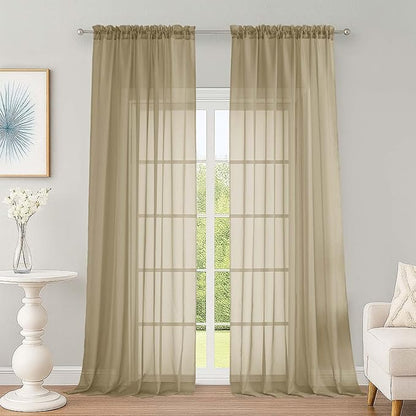 OWENIE Extra Long Taupe Sheer Curtains 96 Inches Long 2 Panels Set, Soft Lightweight Airy Voile Sheer Curtain for Bedroom Living Room, Rod Pocket Solid Color Farmhouse Curtains, 59" Wx96 L Inch