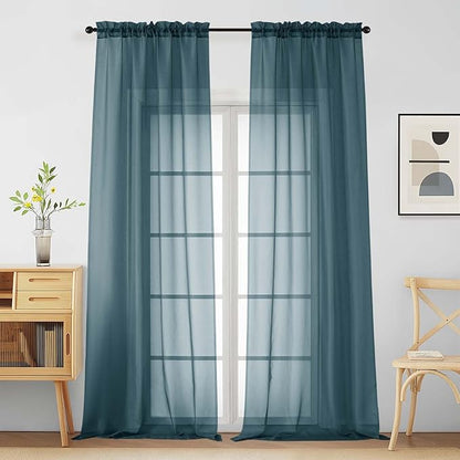 Sheer Curtains for Window 96 Inches Long 2 Panels, Soft Airy Light Filtering Voile Sheer Curtains for Living Room Bedroom, Dual Rod Pocket Elegant Window Drapes, Dusty Blue, 2x42Wx96L Inches