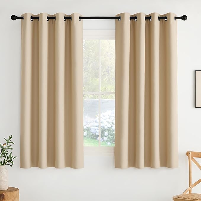 NICETOWN Room Darkening Draperies Curtains Panels, 2 Panels Biscotti Beige W52 x L63