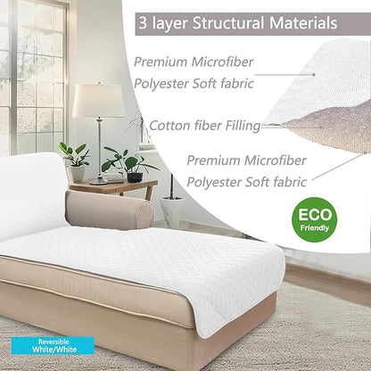 U-NICE HOME Sectional Couch Cover for Dogs Pets Chaise Lounge Reversible Sofa Cover Furniture Protector with Elastic Adjustable Strap, White