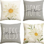 AVOIN colorlife Home Sweet Home Spring Summer Flowers Throw Pillow Covers, 16 x 16 Inch Grey Cushion Case for Sofa Couch Set of 4