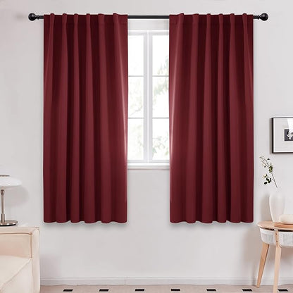Deconovo Blackout Curtains for Living Room Thermal Insulated Back Tab and Rod Pocket Room Darkening Curtains 52Wx72L Inch Burgundy Red 2 Panels
