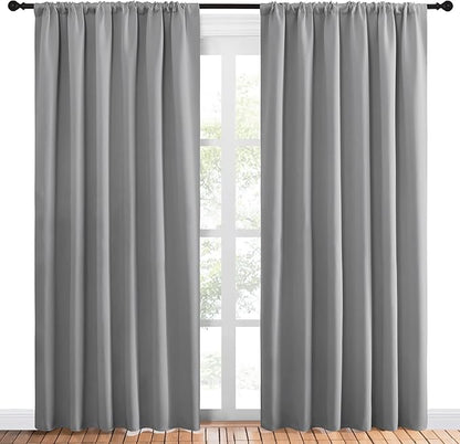 NICETOWN Blackout Curtain Panels 84 inches Long - Thermal Insulated Rod Pocket Blackout Drapes/Draperies for Sliding Glass Door Doorway (2 Panels, W70 x L84 inches, Silver Grey)