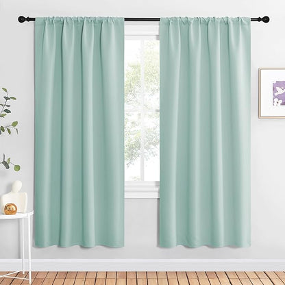 NICETOWN Blackout Curtains for Living Curtains, Aqua Blue, 1 Pair, 34-inch W x 72-inch L, Home Decorations Thermal Insulated Solid Pole Top Blackout Drapes for Living Room