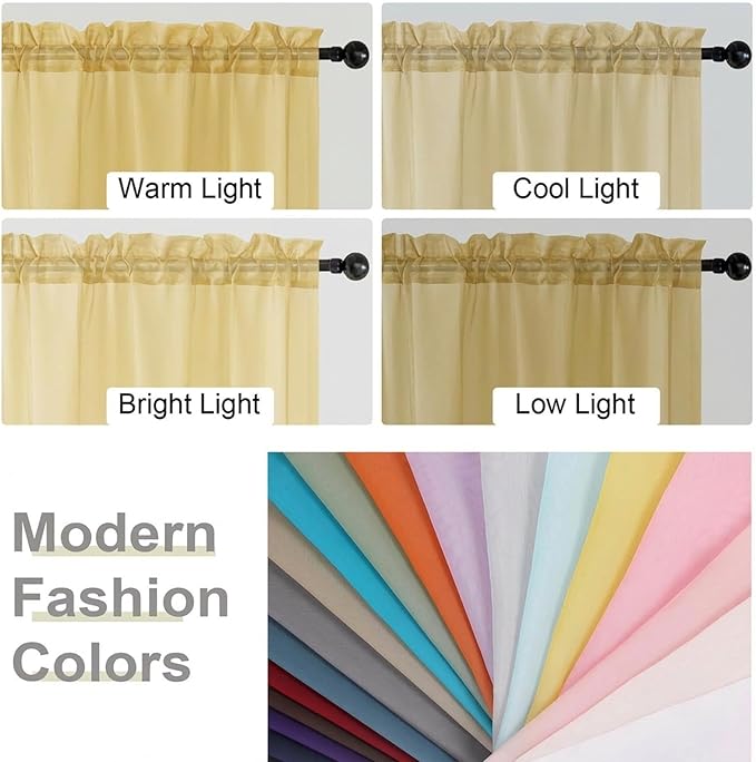 Sheer Curtains 63 Inch Length 2 Panels Set for Living Room Bedroom, Airy Soft Light Filtering Sheer Dining Room Curtains, Modern Rod Pocket Drapes, Yellow, Each 42" Wx63 L