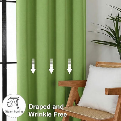 Simplebrand Ava Lime Blackout Curtains for Bedroom 63 Inch Length 2 Panels Set, Privacy Thermal Insulated Rod Pocket Door Window Curtains for Patio French Door Front Door, W40 x L63 Inch