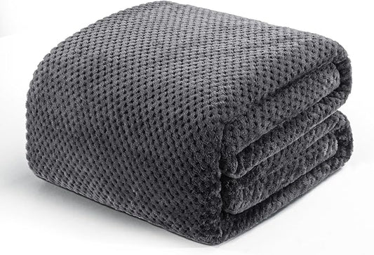 Exclusivo Mezcla Fleece Bed Blanket King Size, Super Soft and Warm Blankets for Couch, Sofa and Bed Waffle Textured, Cozy, Fuzzy and Lightweight (Dark Grey, 90x104 Inches)