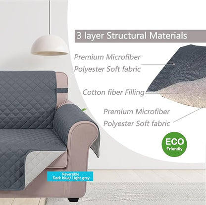 U-NICE HOME Large Sofa Cover Reversible Couch Cover for Dogs with Elastic Straps Water Resistant Furniture Protector for Pets Couch Cover for 4 Cushion Couch (Oversized Sofa, Dark Blue/Light Grey)