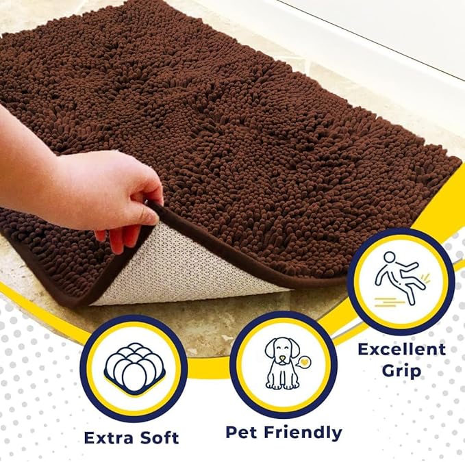 Muddy Mat® | Super Absorbent Door Mat Indoor, Microfiber Quick Dry Chenille Entryway Rug, Non-Slip Front Door Mat, Indoor Mats for Entryway, Machine Washable Pet Rug, Brown 24"x120"