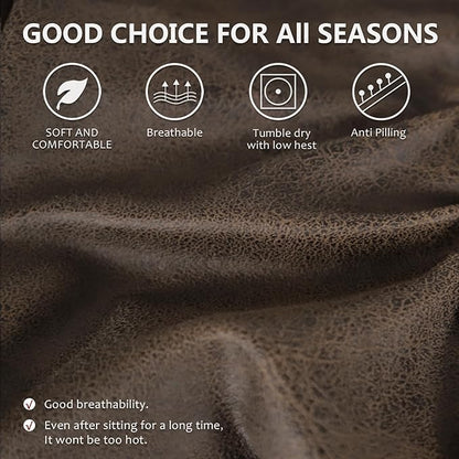 Leather Look Couch Cushion Covers Sofa Seat Slipcovers Sets Couches Furniture Protector for Sectional Armchair Loveseat Pets Kids Stretch Spandex Fabric (1 T-Cushion Sofa, Brown)