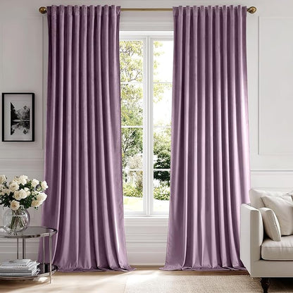 MIULEE Lavender Velvet Curtains 90 inches - Luxury Blackout Curtains for Bedroom Living Room Thermal Insulated Super Soft Window Drapes Rod Pocket & Back Tab, W52 x L90 inches,Purple,2 Panels
