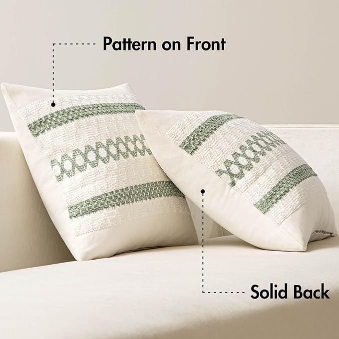 MIULEE Set of 2 Sage Green Boho Decorative Lumbar Pillow Covers 12x20 Inch Farmhouse Rustic Couch Throw Pillows Modern Summer Cushion Covers Retro Cute Macrame Woven Spring Decor for Bed Sofa Chair