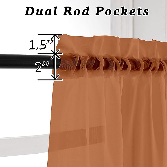 OVZME Orange Sheer Curtains 72 Inches Long 2 Panels - Soft Light Filtering Window Sheer Panels for Living Room/Bedroom, Top Dual Rod Pocket, 1 Pair, Each 42Wx72L Inches