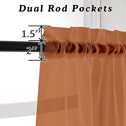OVZME Orange Sheer Curtains 72 Inches Long 2 Panels - Soft Light Filtering Window Sheer Panels for Living Room/Bedroom, Top Dual Rod Pocket, 1 Pair, Each 42Wx72L Inches