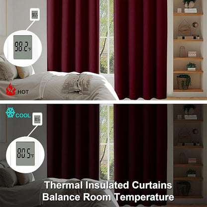 Simplebrand Ava Burgundy Short Blackout Curtains for Bedroom 54 Inches Long 2 Panels Set, Solid Thermal Insulated, Energy Saving Window Treatment Curtains Blackout Drapes, W40 x L54 Inch, Burgundy