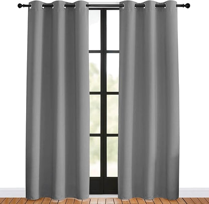 NICETOWN Bedroom Curtains Blackout Drapery Panels, 2 Panels, 42 x 80 inches, Silver Grey, Three Pass Microfiber Thermal Insulated Solid Ring Top Blackout Window Curtains/Drapes