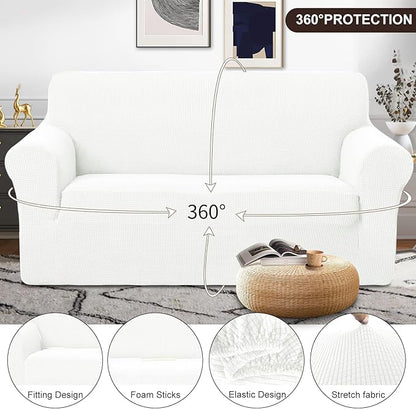 U-NICE HOME Oversized Stretch Loveseat Couch Cover Sofa Covers Washable Sofa Slipcover Furniture Protector for 2 Cushion Couch Sofa Pet Friendly, Ivory White
