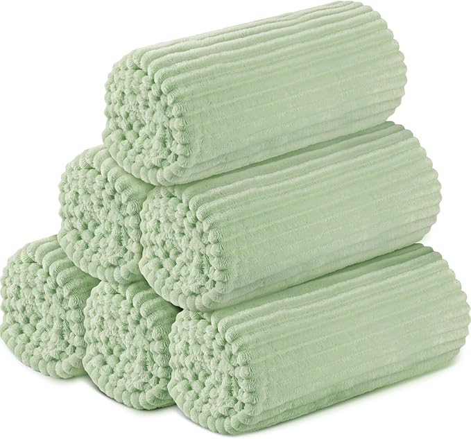 Buryeah 6 Pcs Flannel Throw Blanket Bulk 50 x 60 in Sleepover Blanket Outdoor Wedding Throw Lightweight, Oeko-tex Standard 100 Certified for Sofa Homeless Gifts (Mint)